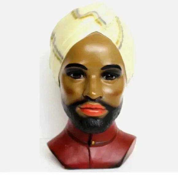 Vintage MCM Marwal Chalkware Bust Middle Eastern Turban Man 11 1/2" Stamped - Picture 1 of 3